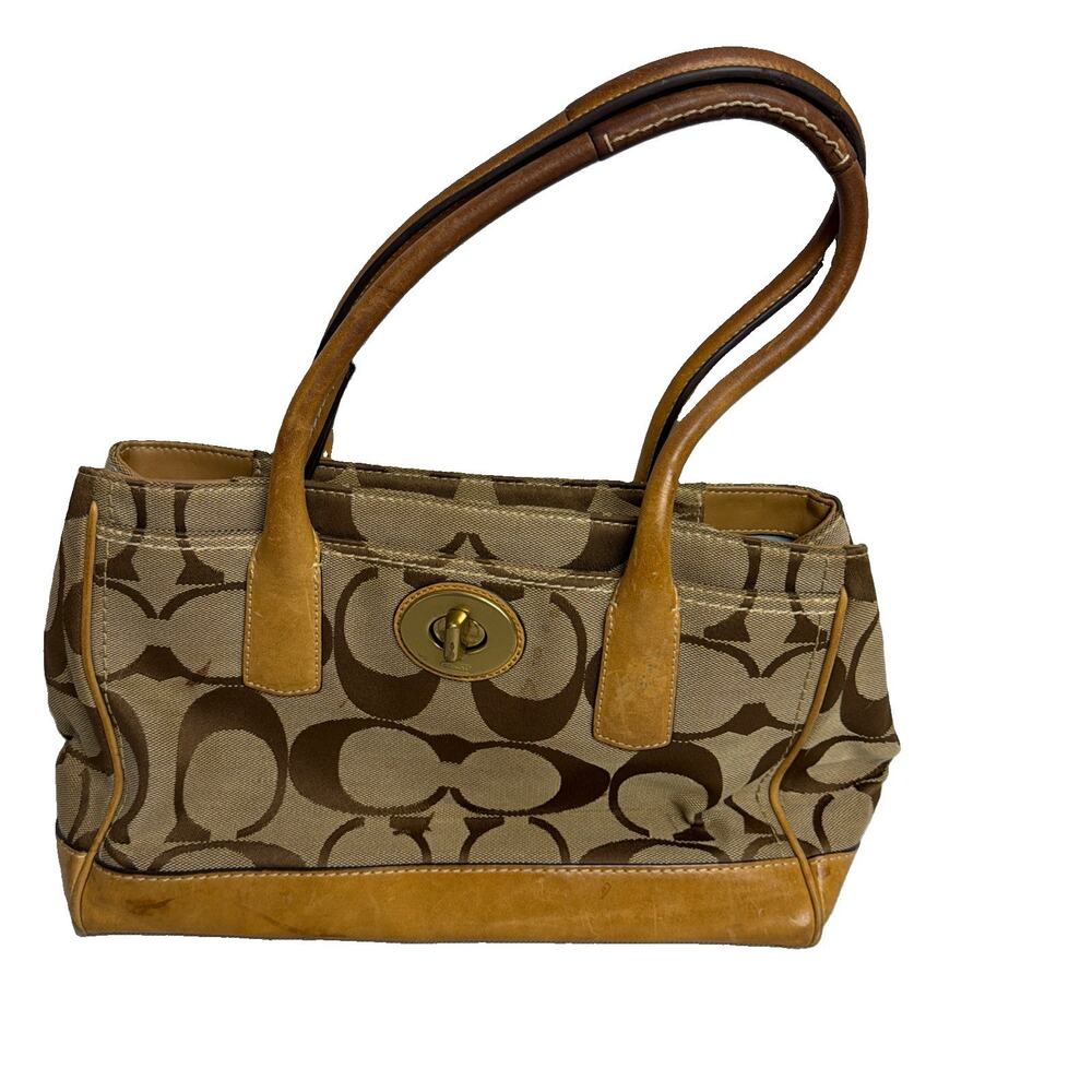 COACH Madeline E0826 12463 Handbag Size Medium Beige Monogram Satchel